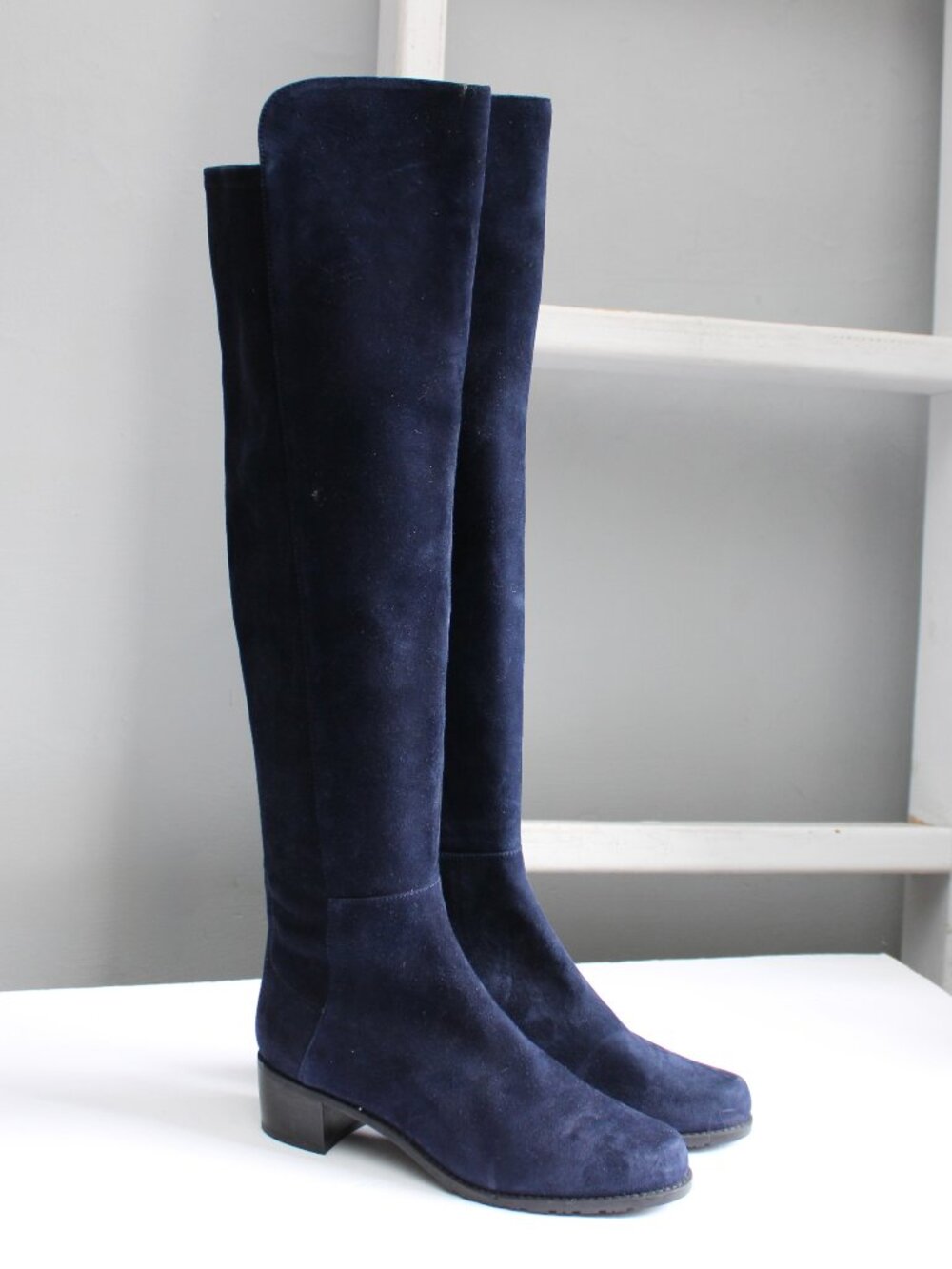 Stuart Weitzman Women's Allserve Nice Blue Suede Over The Knee Boots Size 7